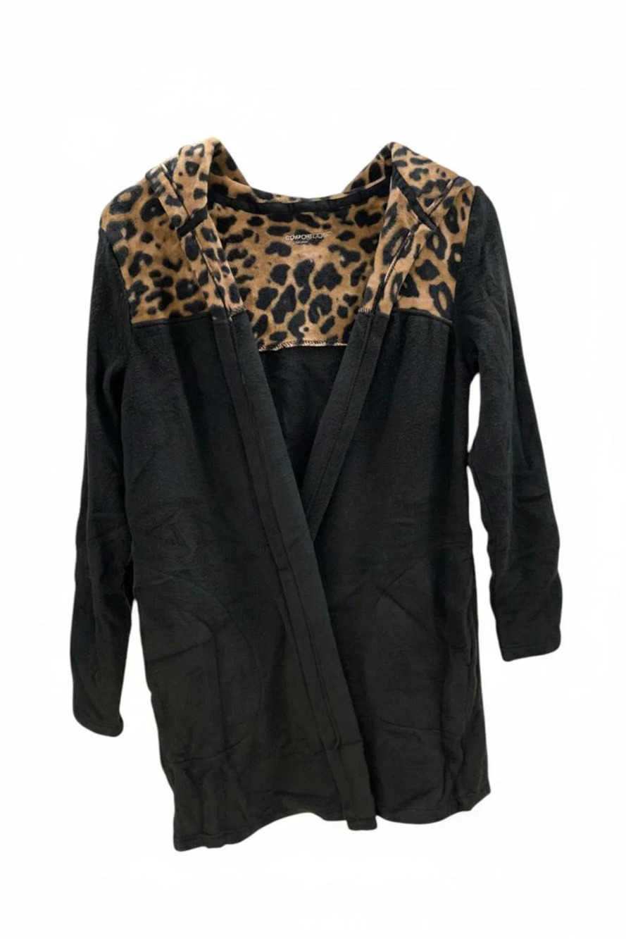 Comfort Code Women's Hooded Fleece Wrap Black Animal - Regular